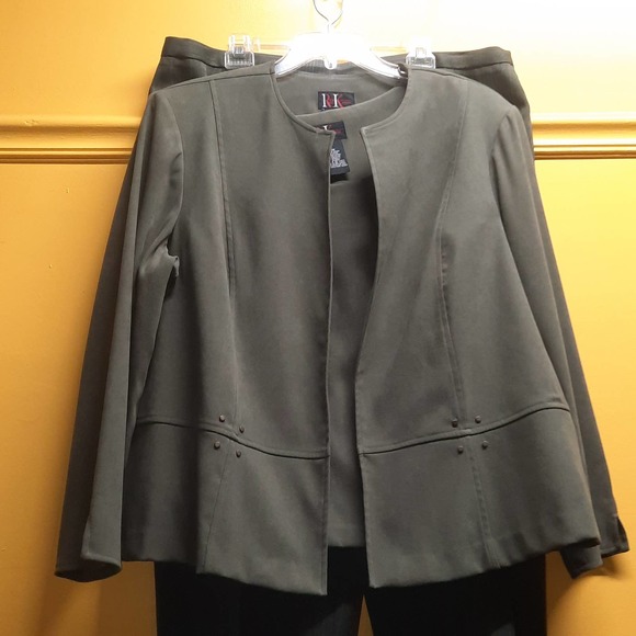 R & K Originals Brushed Olive Khaki Green 3-piece Blazer, Top and Pant set 22W - Picture 3 of 9